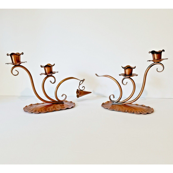 Vintage Other - Vintage Solid Hammered Copper Candle Holders Candelabra Snuffer Gregorian MCM
